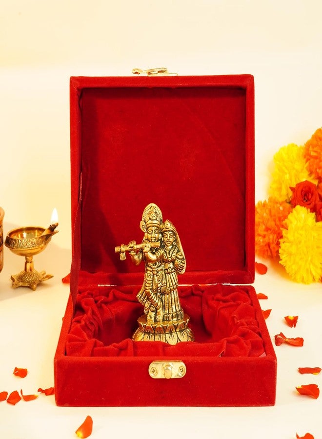 Ekhasa 100% Pure Brass Radha Krishna Murti In Luxury Red Velvet Gift Box God Idols For Gifting | Best Wedding Gifts For Marriage Couple, Marriage Gifts For Couples, Housewarming, Shop Opening Ceremony - Image 1